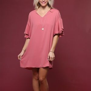 Ruffled-Sleeve Mini Dress